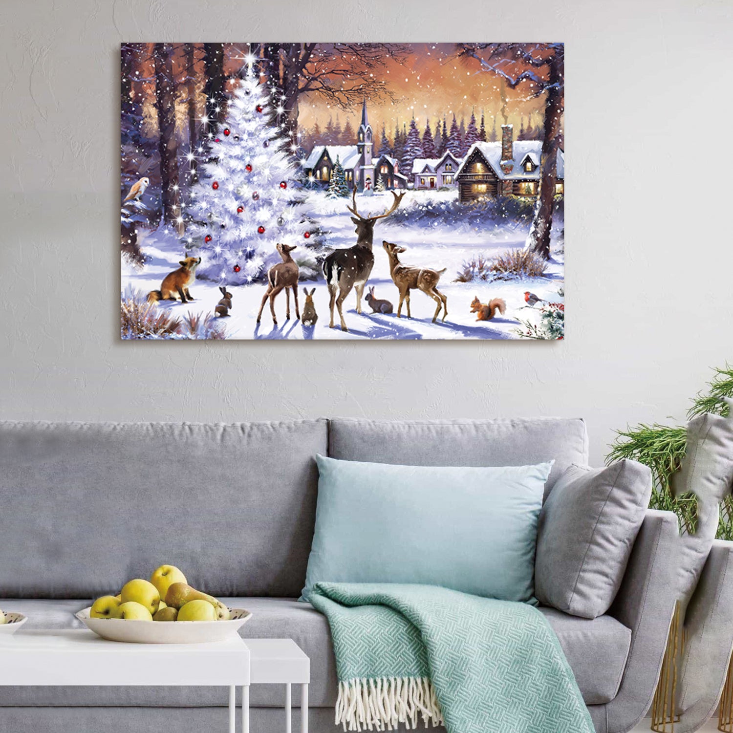 Framed Canvas Wall Art Decor Painting For Chrismas, Cute Animals With Chrismas Tree Gift Painting For Decoration For Chrismas Eve Office Living Room, Bedroom Decor 1812In Thickness 1.5Inch Rectangle Framed Multicolor Christmas Oversized 41In Canvas