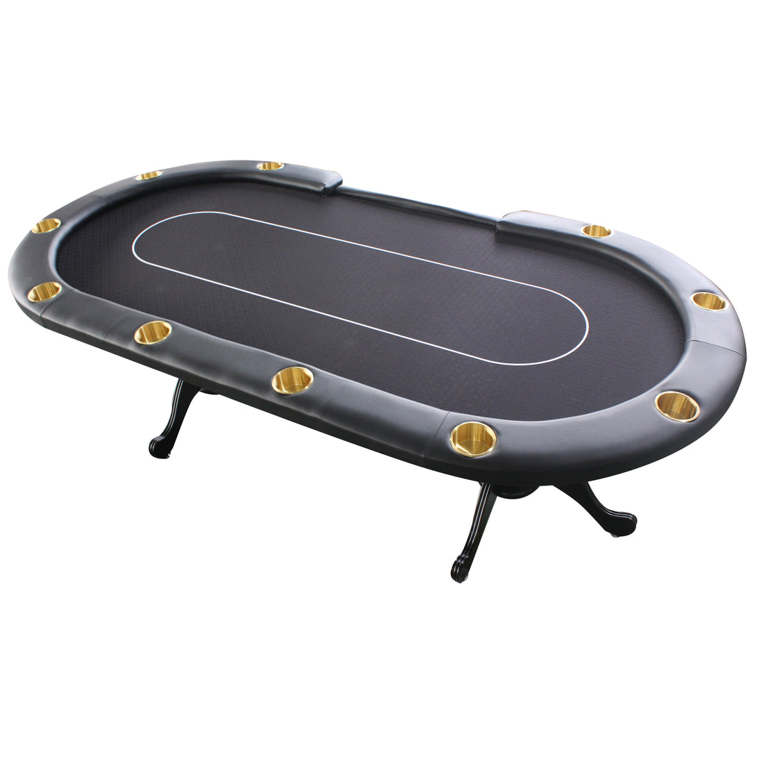 96" Oval Black Aura 10 Players Texas Holdem Casino Board Game Bet Line Felt Surface Poker Table Black Wood