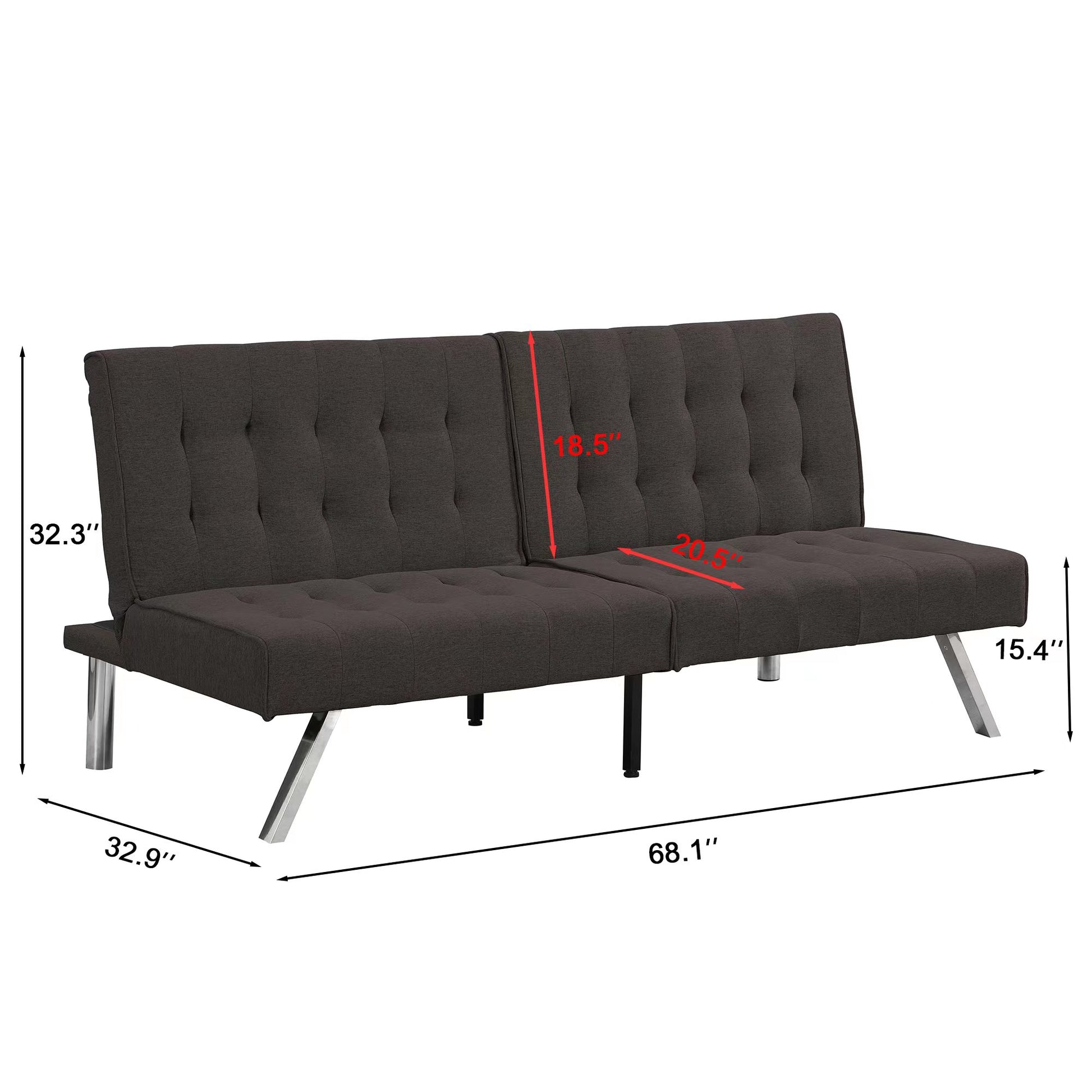 Wood Frame, Stainless Leg, Futon, Sofa Bed Espresso Espresso Fabric