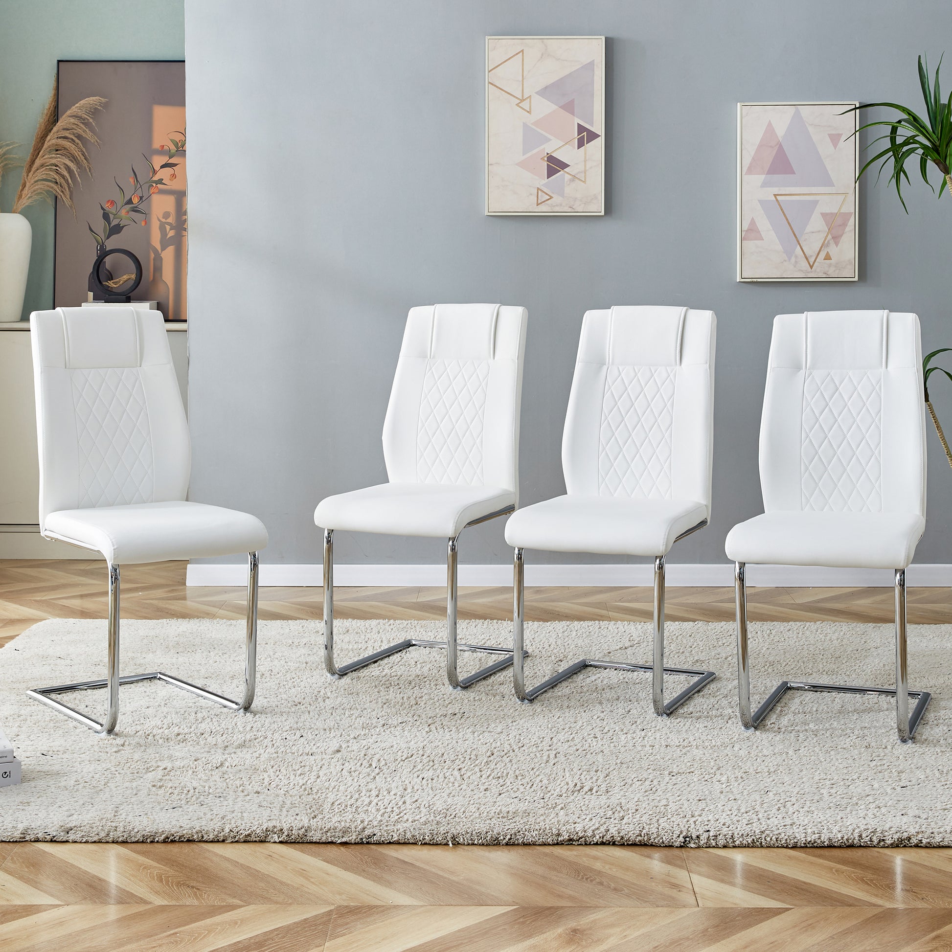 Modern Dining Chairs With Faux Leather Padded Seat Dining Living Room Chairs Upholstered Chair With Metal Legs Design For Kitchen, Living, Bedroom, Dining Room Side Chairs Set Of 4 White Pu C 001 White Foam Pu