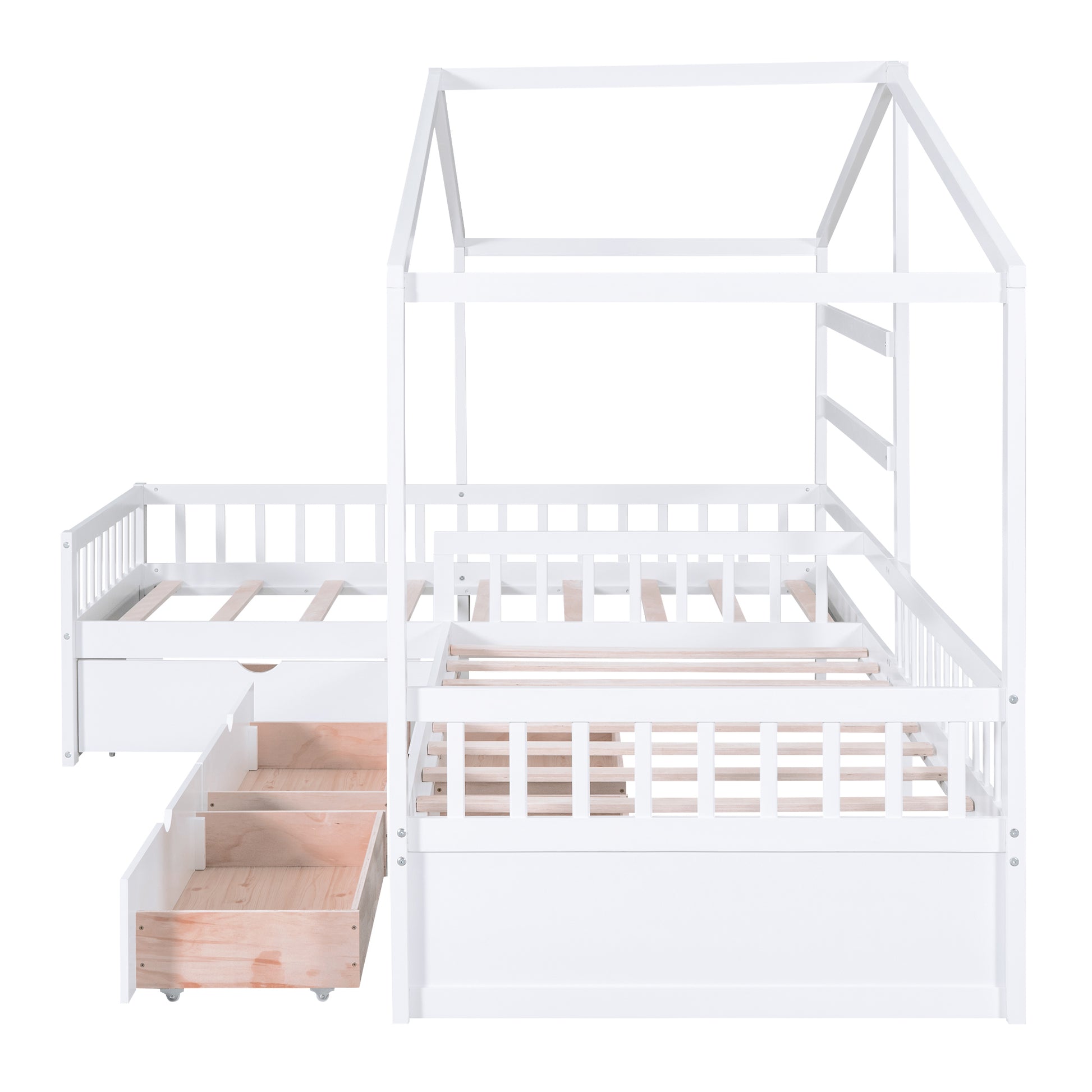 Twin Size House Platform Bed With Three Storage Drawers,White Box Spring Not Required Twin White Wood Bedroom Pine