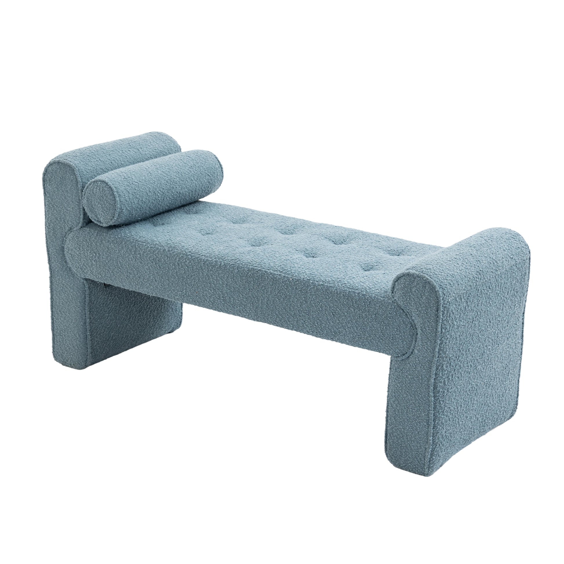 Coolmore Modern Ottoman Bench, Bed Stool Made Of Loop Gauze, End Bed Bench, Footrest For Bedroom, Living Room, End Of Bed, Hallway Light Blue Boucle