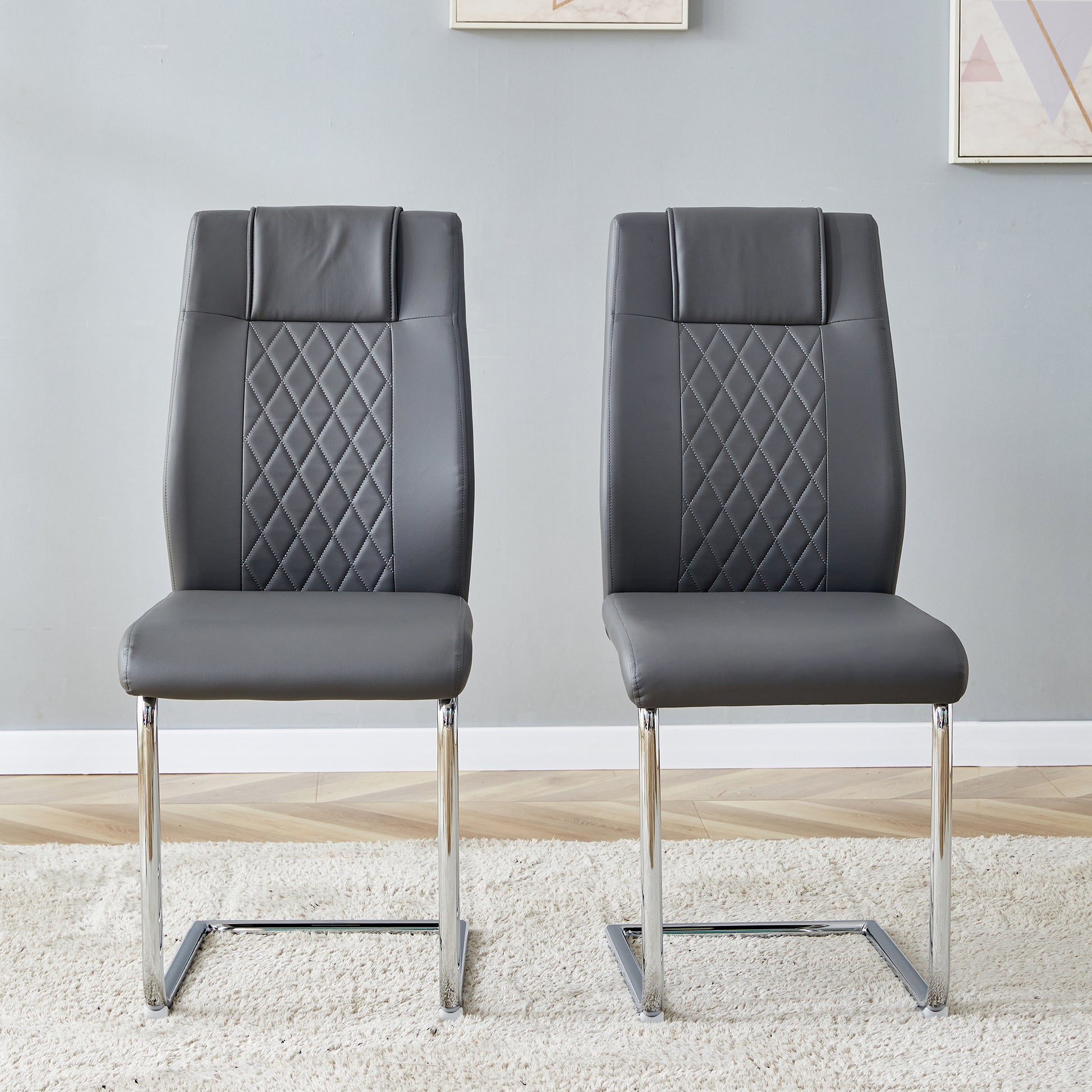 Modern Dining Chairs With Faux Leather Padded Seat Dining Living Room Chairs Upholstered Chair With Metal Legs Design For Kitchen, Living, Bedroom, Dining Room Side Chairs Set Of 6 Grey Pu C 001 Grey Foam Pu