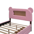 Full Size Upholstered Storage Platform Bed With Cartoon Ears Headboard, Led And Usb, Pink Box Spring Not Required Full Pink Wood Bedroom Bed Frame Upholstered