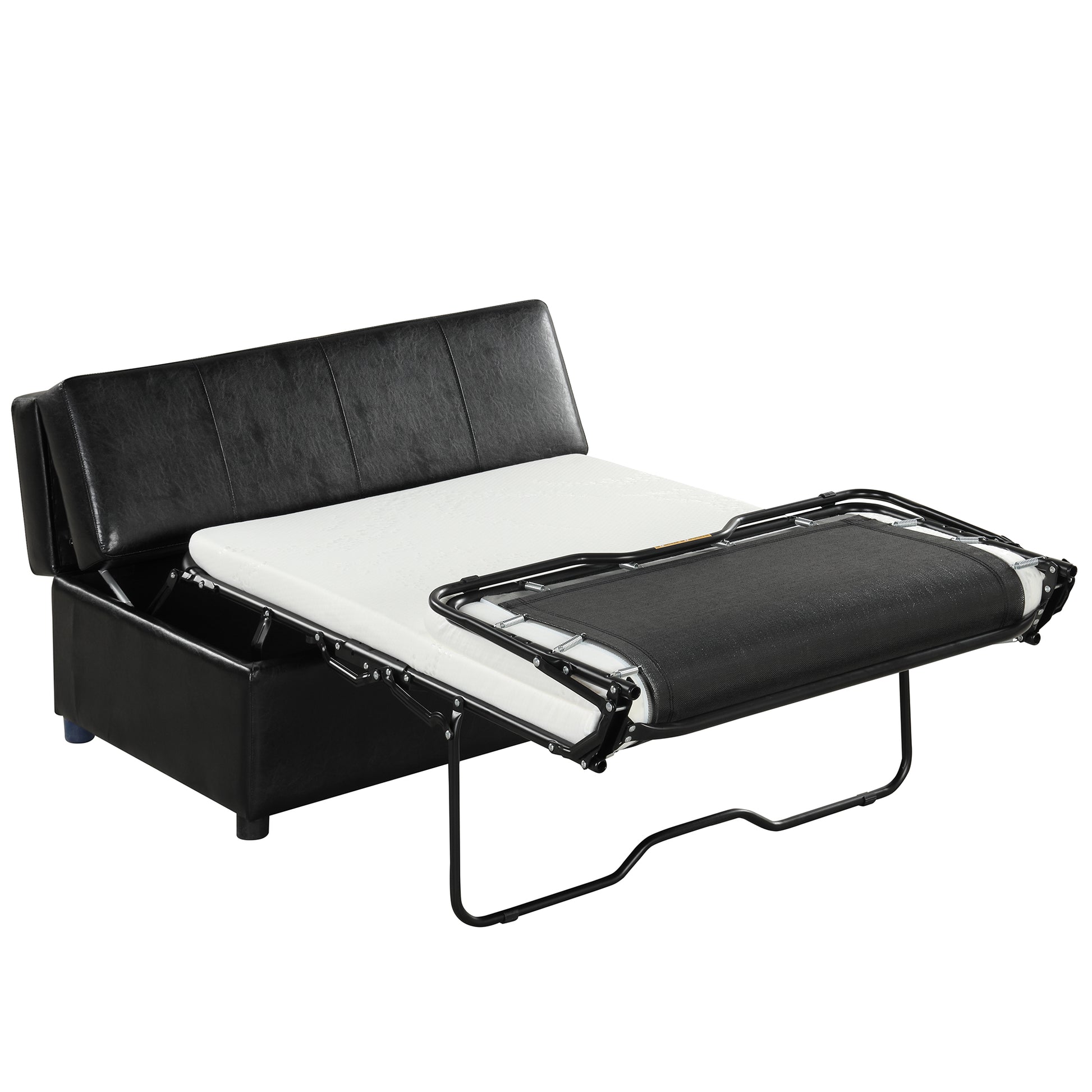 Twin Size Folding Ottoman Sleeper Bed With Mattress Convertible Guest Bed Black Black Pu Foam Pu 1 Seat