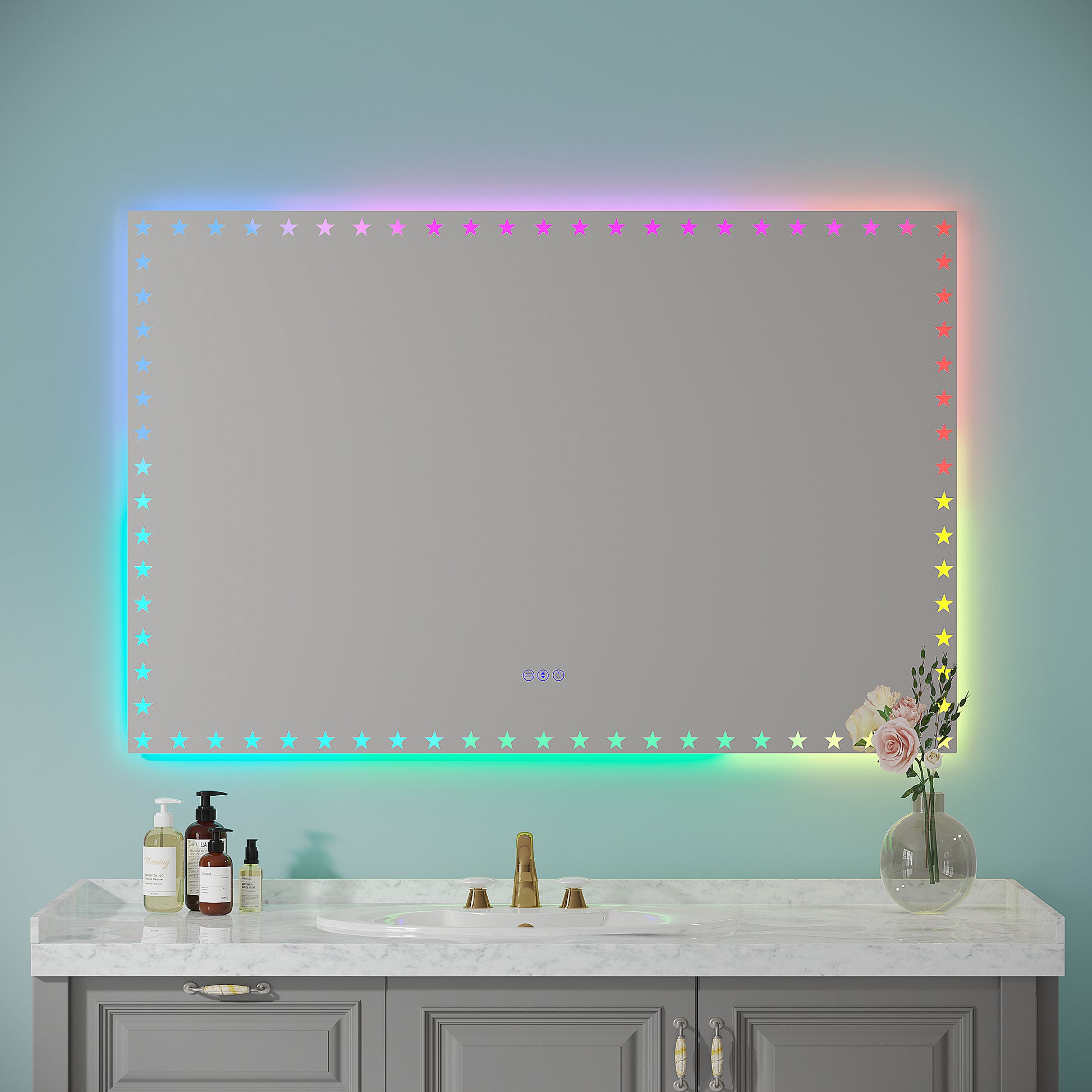 55X36 inch LED Bathroom Mirror with Lights Backlit RGB white-aluminium