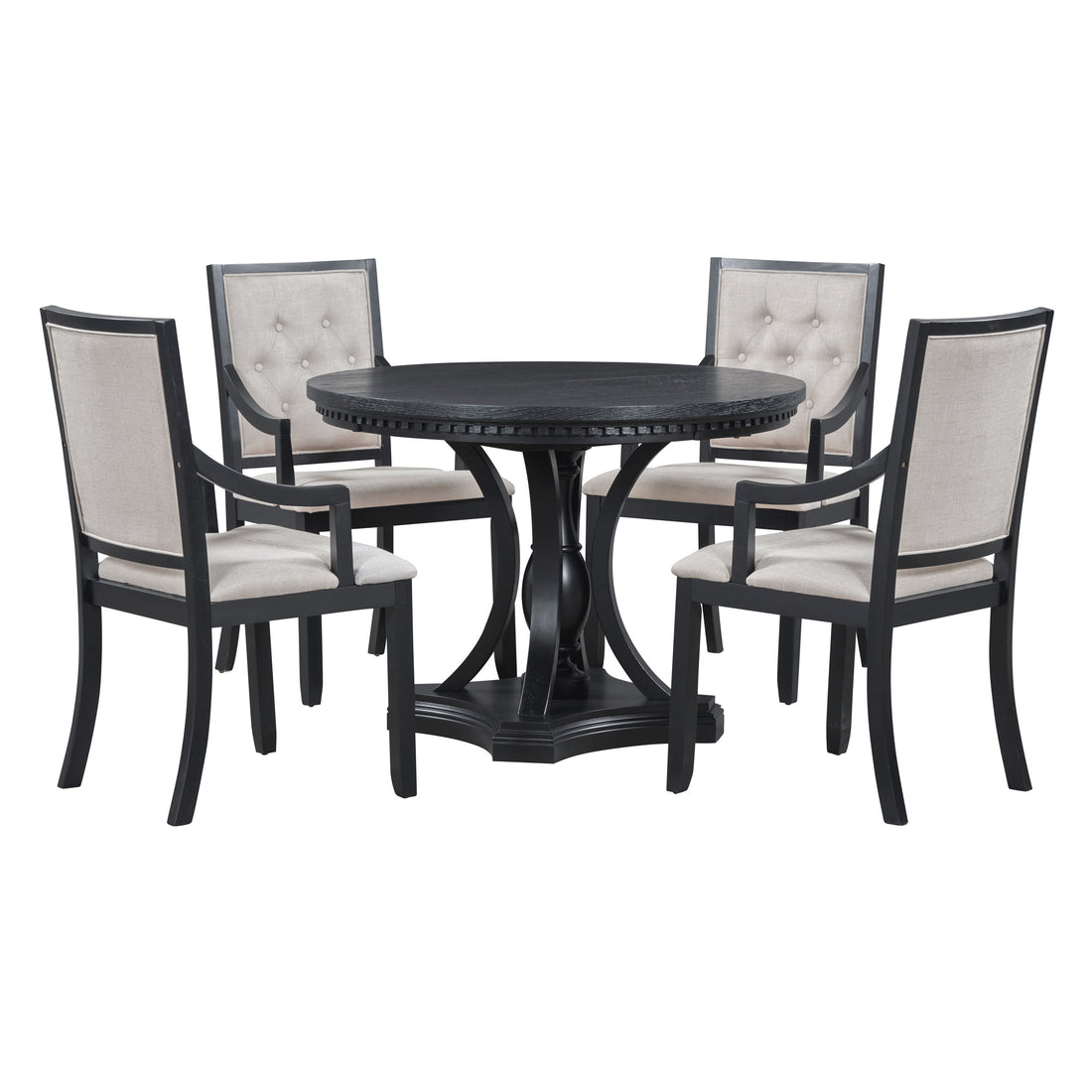 Retro 5 Piece Dining Set Extendable Round Table And 4 Chairs For Kitchen Dining Room Black Oak Black Mdf