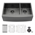 Gunmetal Black Double Bowl 60 40 Farmhouse Sink 36