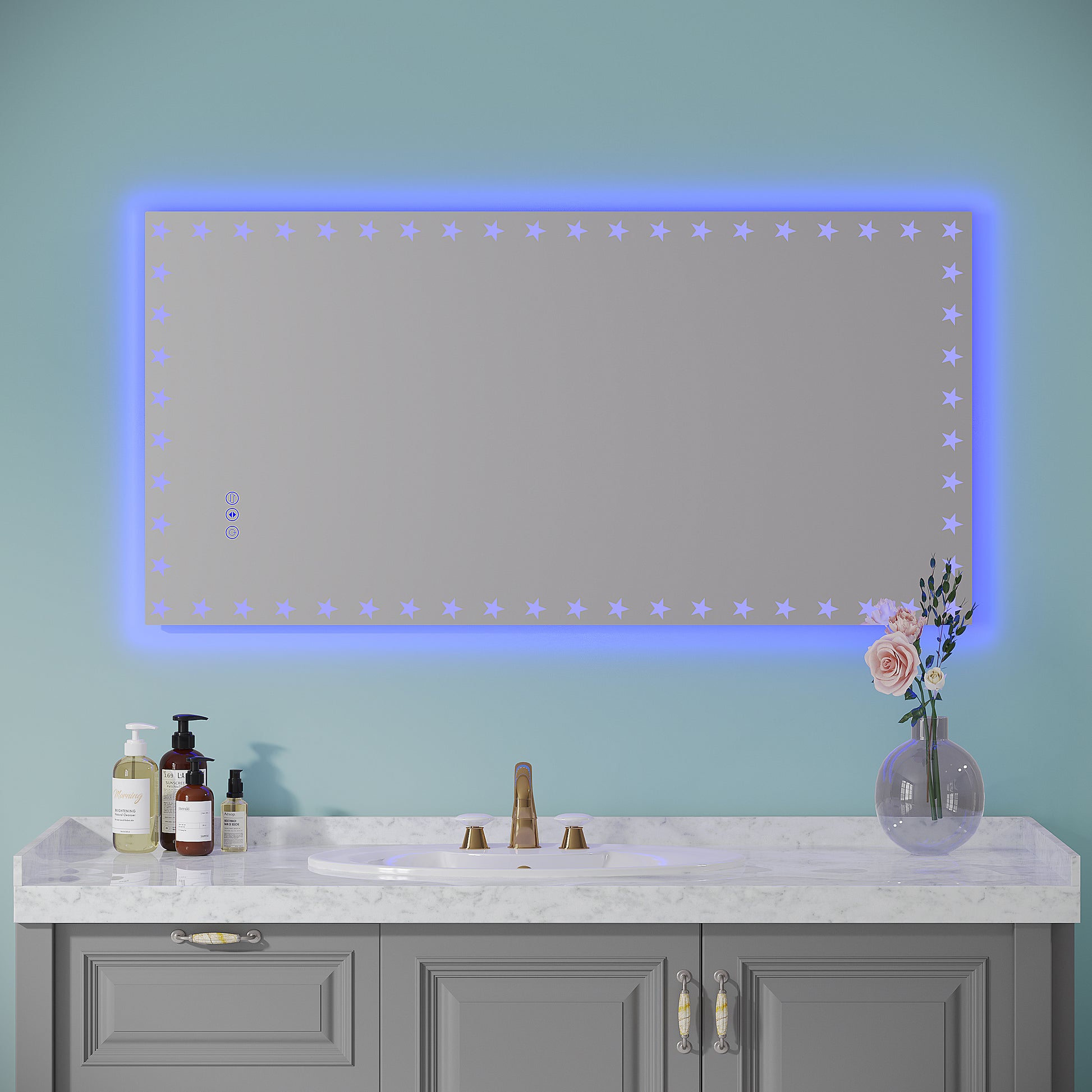 48X24 inch LED Bathroom Mirror with Lights Backlit RGB white-aluminium