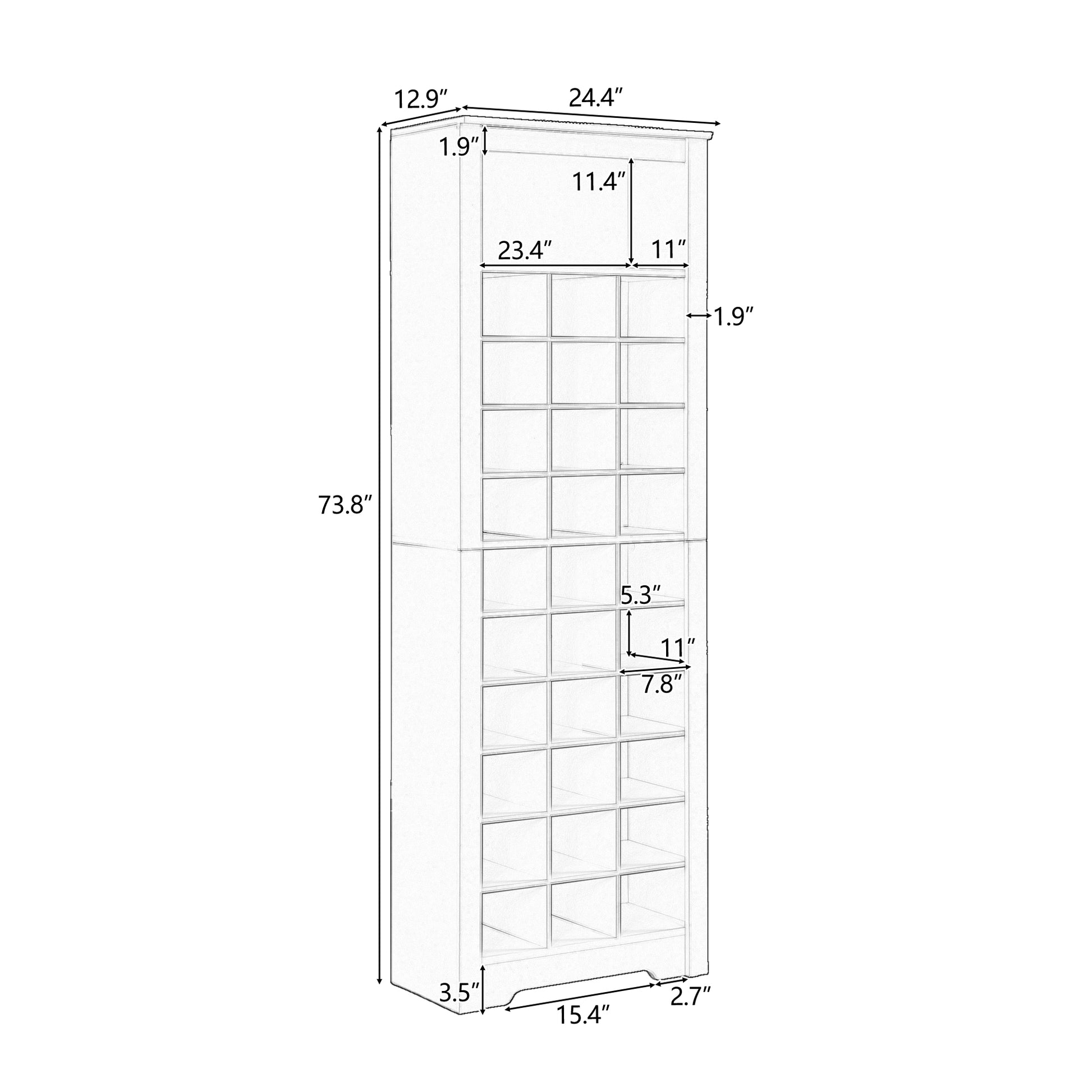 Stylish Design 30 Shoe Cubby Console, Contemporary Shoe Cabinet With Multiple Storage Capacity, Free Standing Tall Cabinet With Versatile Use For Hallway, Bedroom, White Filing Cabinets White Primary Living Space Particle Board