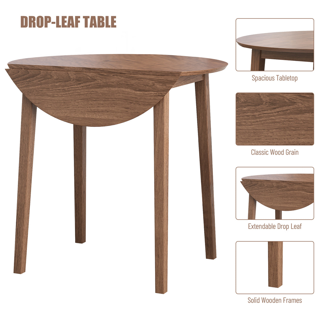 3pcs Retro Round Counter Height Drop Leaf Table