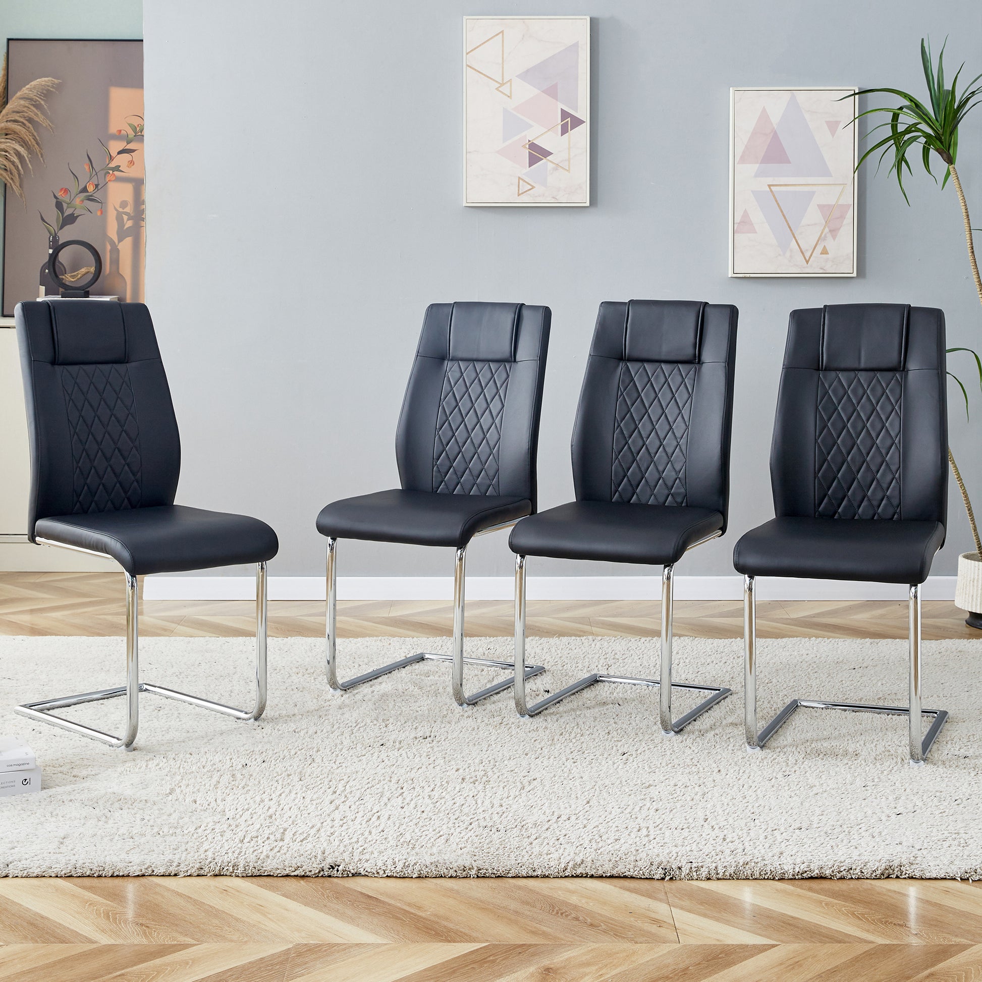 Modern Dining Chairs With Faux Leather Padded Seat Dining Living Room Chairs Upholstered Chair With Metal Legs Design For Kitchen, Living, Bedroom, Dining Room Side Chairs Set Of 4 Black Pu C 001 Black Foam Pu