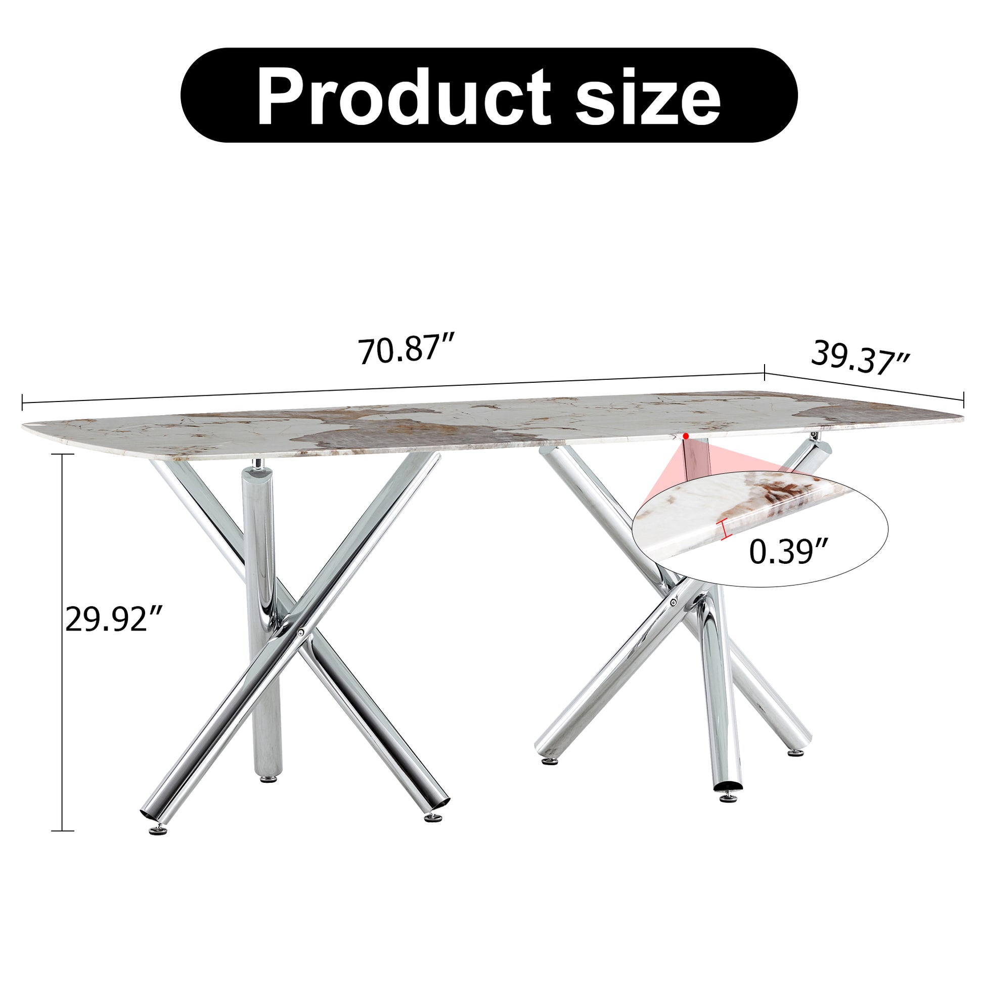 Large Modern Minimalist Rectangular Tempering Glass Dining Table For 6 8 With 0.39" Tempering Glass Tabletop And Metal Legs, For Kitchen Dining Living Meeting Room Banquet Hall, 71" W X 39" D X30" H White Glass