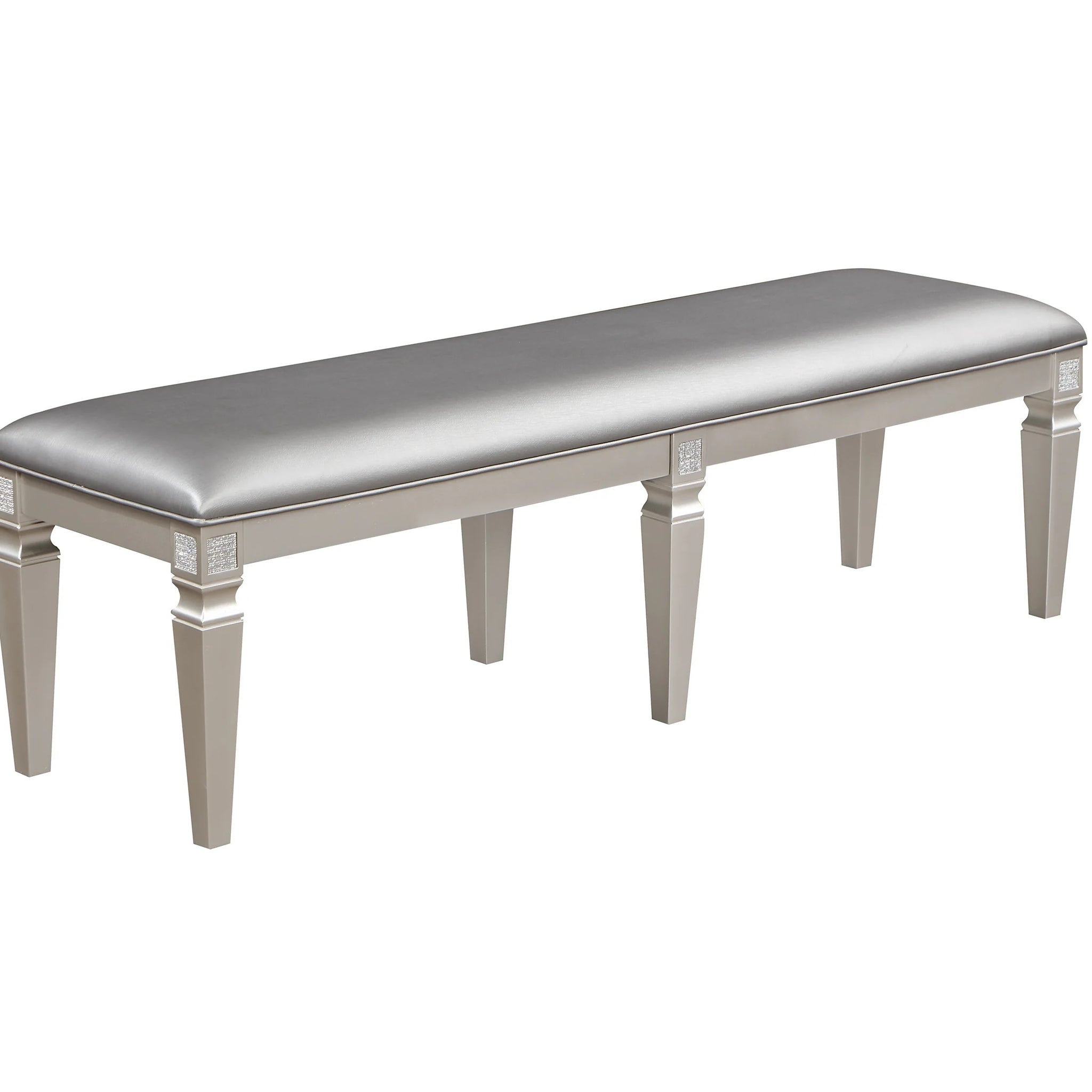 1 Pc Modern Glam Long Bench Upholstered Seat Sparkling Embellishments Silver Gray Finish Furniture Bedroom Living Room Dining Room Silver Rectangular Grey Glam Wood