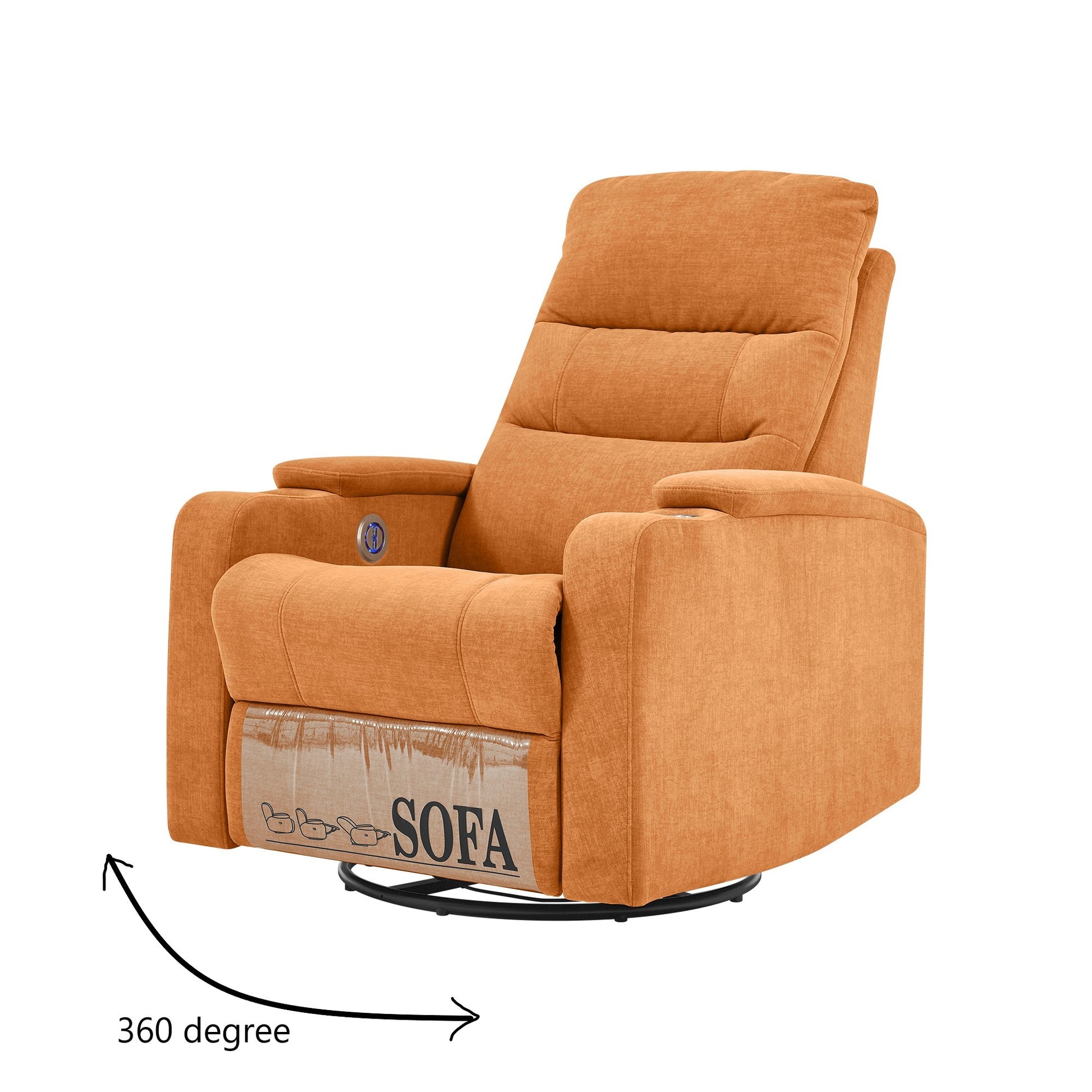 Swivel Rocking Recliner Sofa Chair With Usb Charge Port & Cup Holder For Living Room, Bedroom,Light Orange Orange Foam