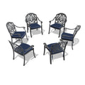 Cast Aluminum Patio Dining Chair 6Pcs With Black Frame And Cushions In Random Colors Yes Dining Set Black Rust Resistant Frame Water Resistant Cushion Garden & Outdoor Complete Patio Sets Aluminium
