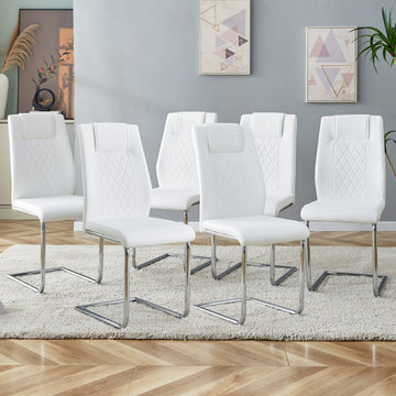 Modern Dining Chairs With Faux Leather Padded Seat Dining Living Room Chairs Upholstered Chair With Metal Legs Design For Kitchen, Living, Bedroom, Dining Room Side Chairs Set Of 6 White Pu C 001 White Pu