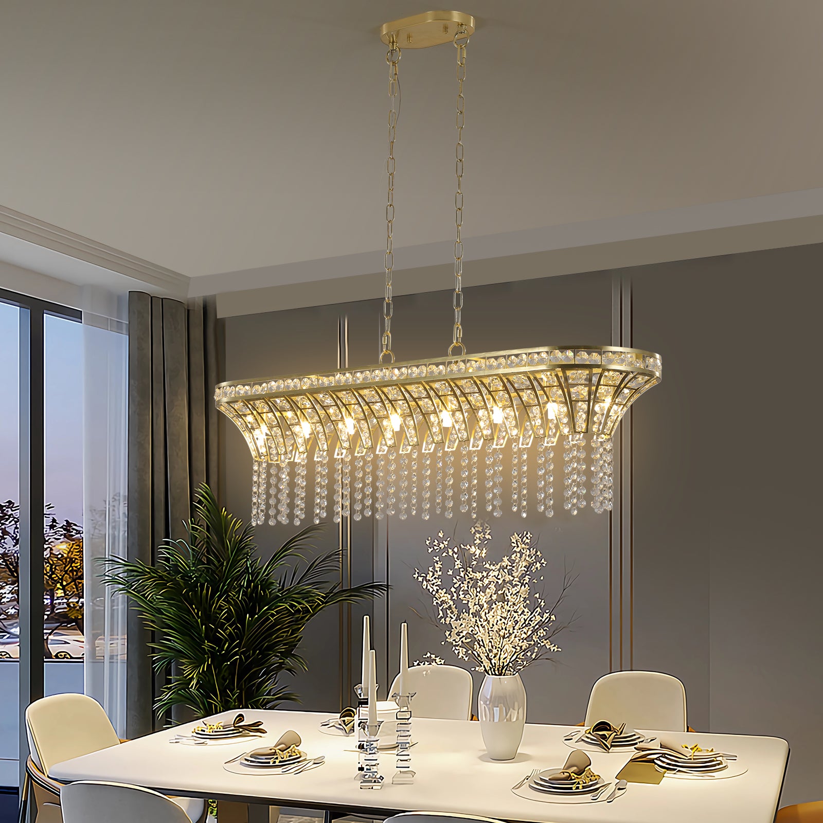 Modern Champagne Gold Kitchen Island Light Oval Crystal Ceiling Chandelier Transparent Modern Crystal