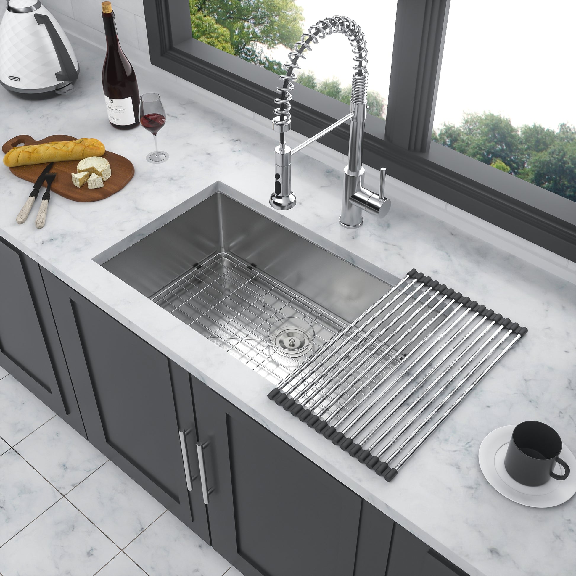 33 Inch Undermount Sink 33"X19"X10" Undermount Stainless Steel Kitchen Sink 16 Gauge 10 Inch Deep Single Bowl Kitchen Sink Basin Brushed Nickel Stainless Steel