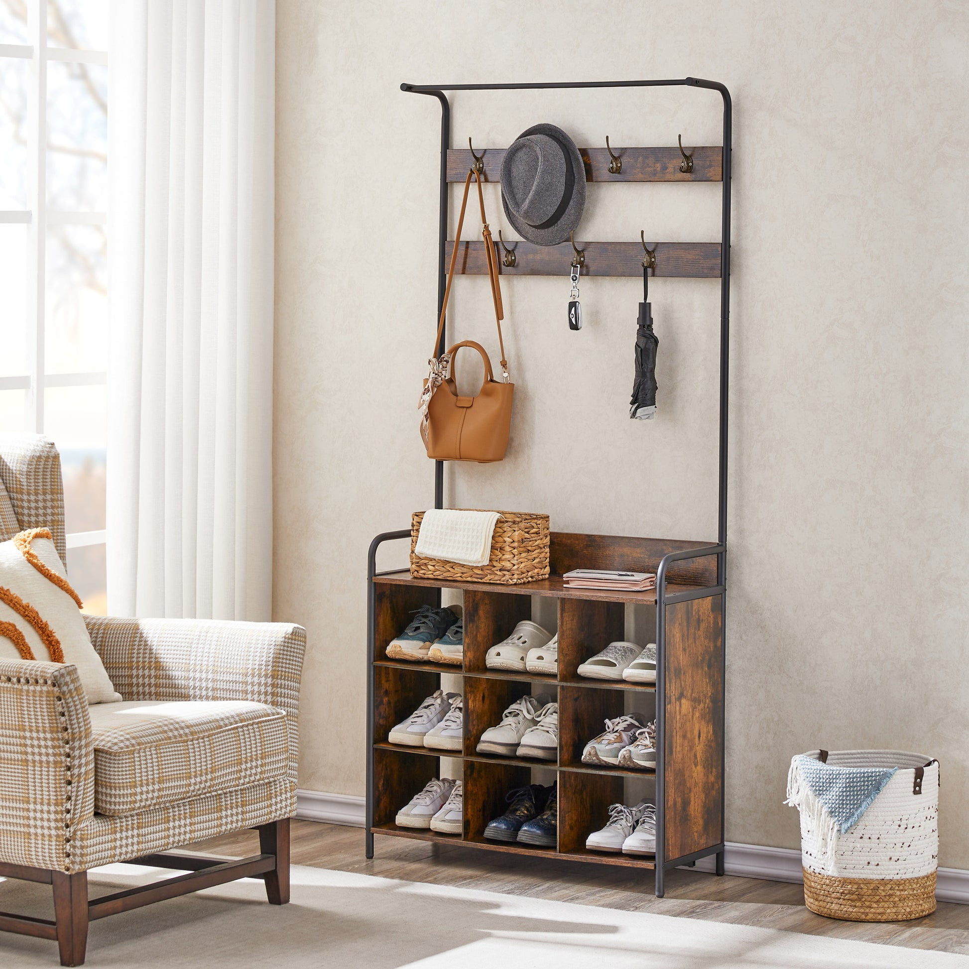 Coat Rack, Hall Tree With Shoe Rack For Entryway, In Entryway Coat