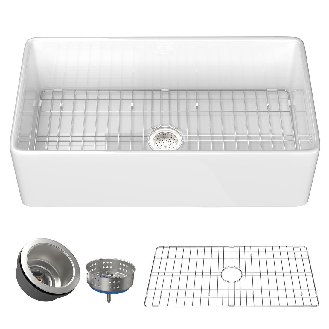 30 Inch Fireclay Farmhouse Kitchen Sink White Single Bowl Apron Front Kitchen Sink, Bottom Grid And Kitchen Sink Drain Included Natural Modern Fireclay