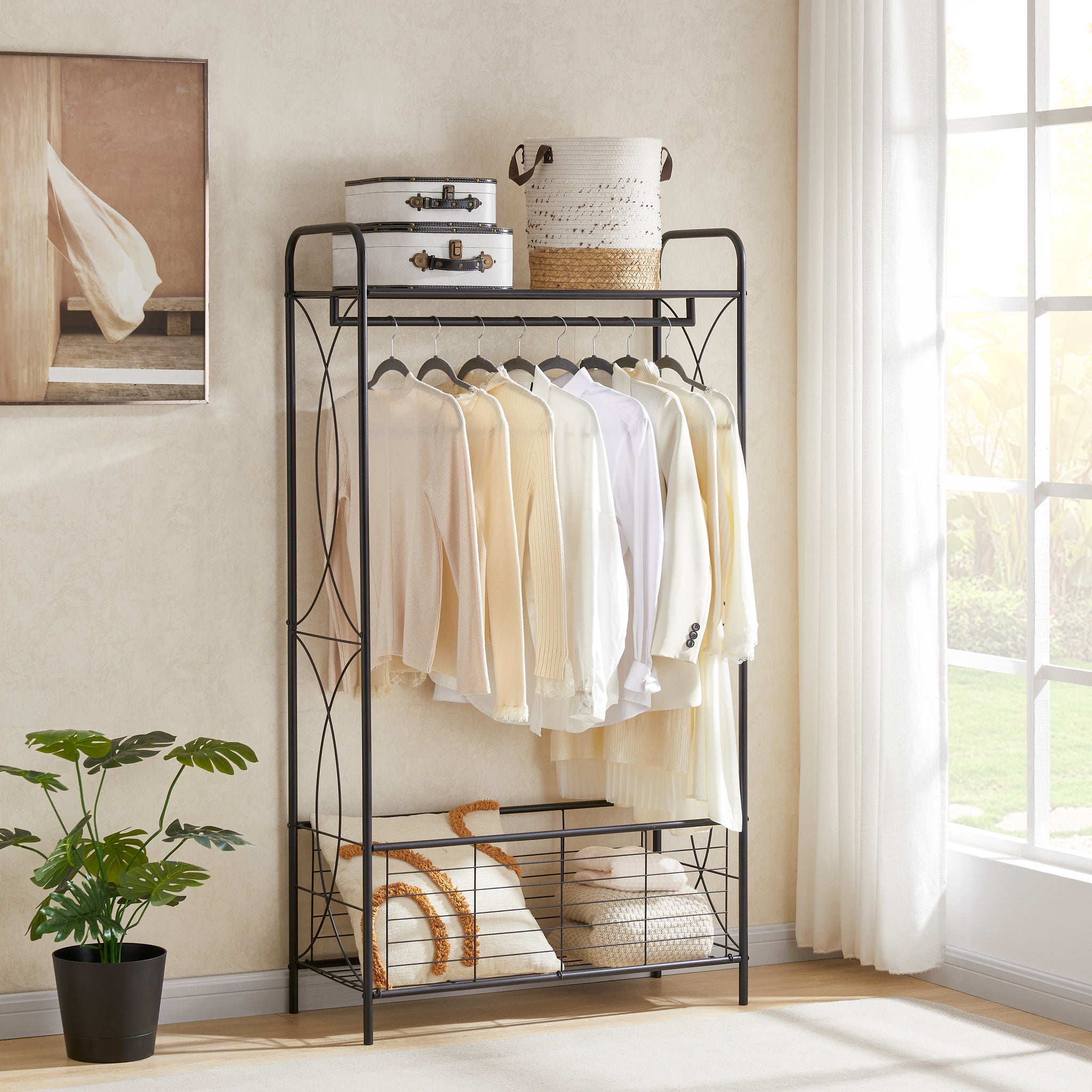 Freestanding Garment Rack, Open Style Wardrobe, Hanging Rail With Meta
