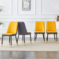 Table And Chair Set, 1 Table, 4 Pu Chairs. Black Imitation Marble Pattern Desktop. Black Mdf Table Legs. Chair With Orange Dark Gray Dual Tone Pu Leather Backrest And Black Metal Legs F Sq C 007 Black Mdf Glass