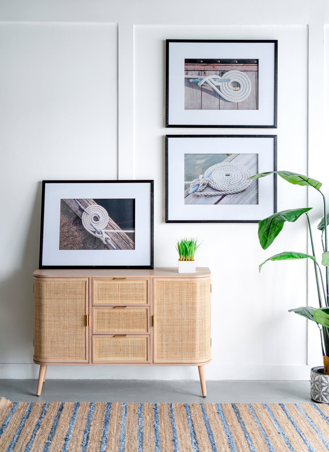 30" X 24" Rope Wall Art With Black Frame, Wall Decor For Living Room Bedrrom Entryway Office, Set Of 3 White Black Plastic