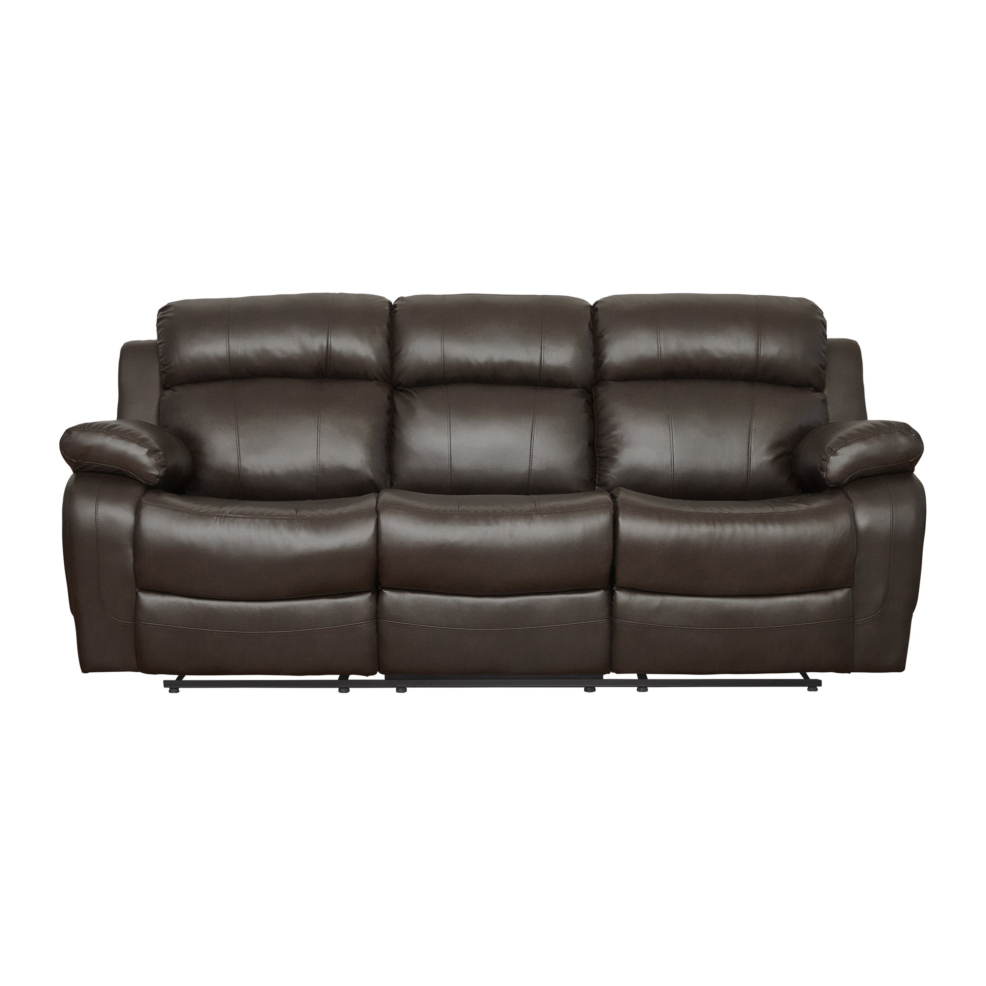 Contemporary Brown Faux Leather Upholstered 1Pc Double Reclining Sofa W Center Drop Down Cup Holder Living Room Furniture Brown Faux Leather Wood Primary Living Space Pillow Top Arms Solid Wood 3 Seat