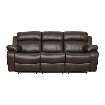 Contemporary Brown Faux Leather Upholstered 1Pc Double Reclining Sofa W Center Drop Down Cup Holder Living Room Furniture Brown Faux Leather Wood Primary Living Space Pillow Top Arms Solid Wood 3 Seat
