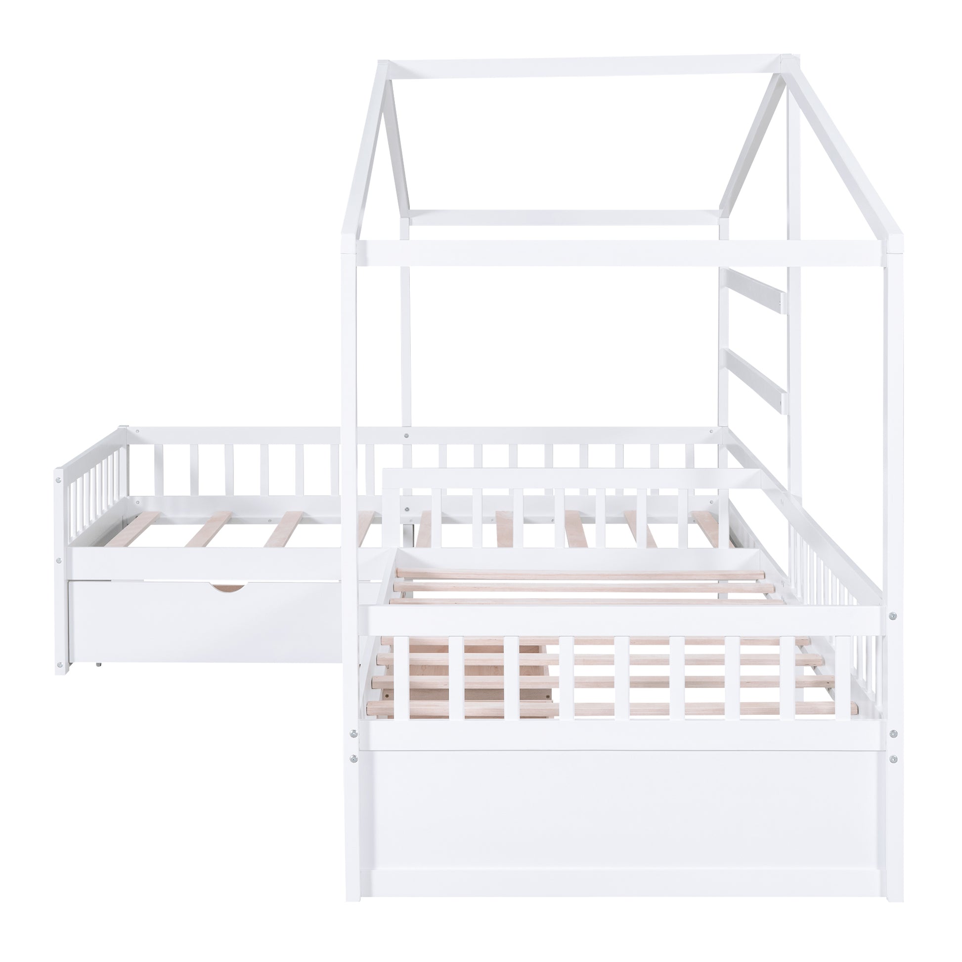 Twin Size House Platform Bed With Three Storage Drawers,White Box Spring Not Required Twin White Wood Bedroom Pine