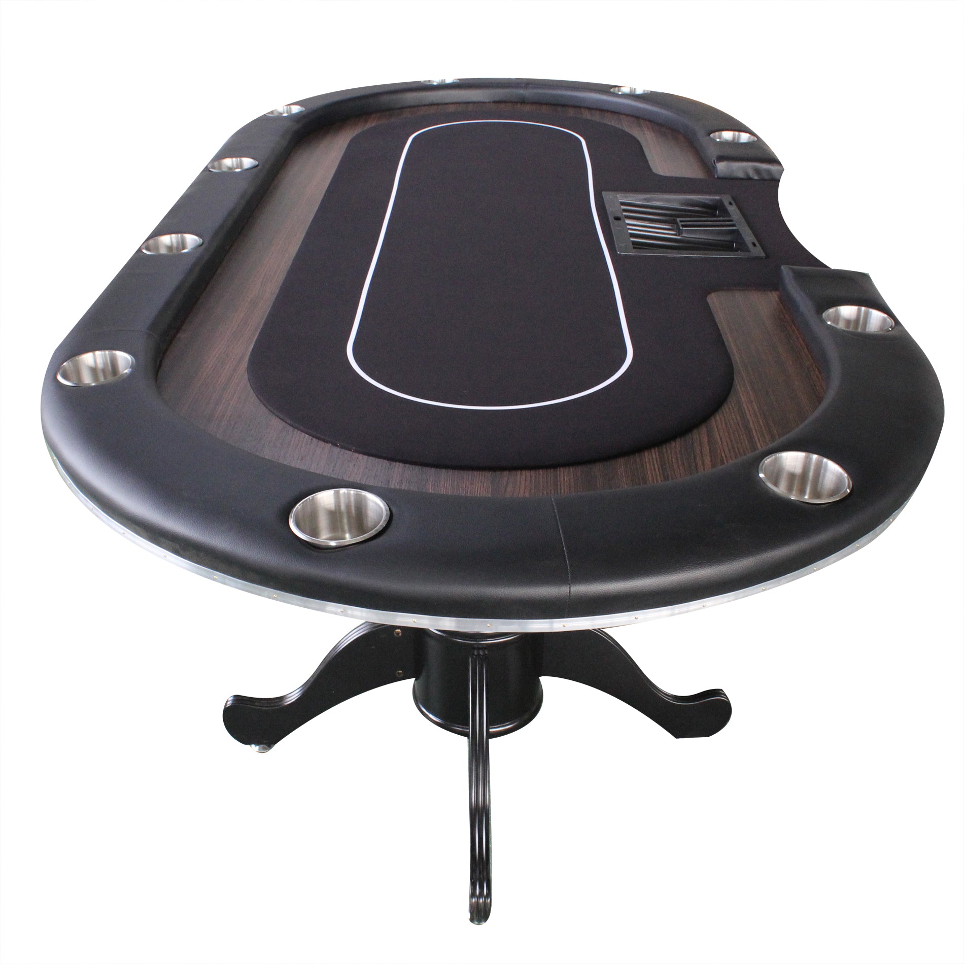 96" Premium Oval Speed Cloth Texas Hold'Em Casino Game Poker Table With Chip Tray Black Wood