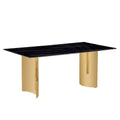 Modern Minimalist Dining Table. The Black Patterned Glass Desktop Is Equipped With Golden Metal Legs. Suitable For Restaurants And Living Rooms 71