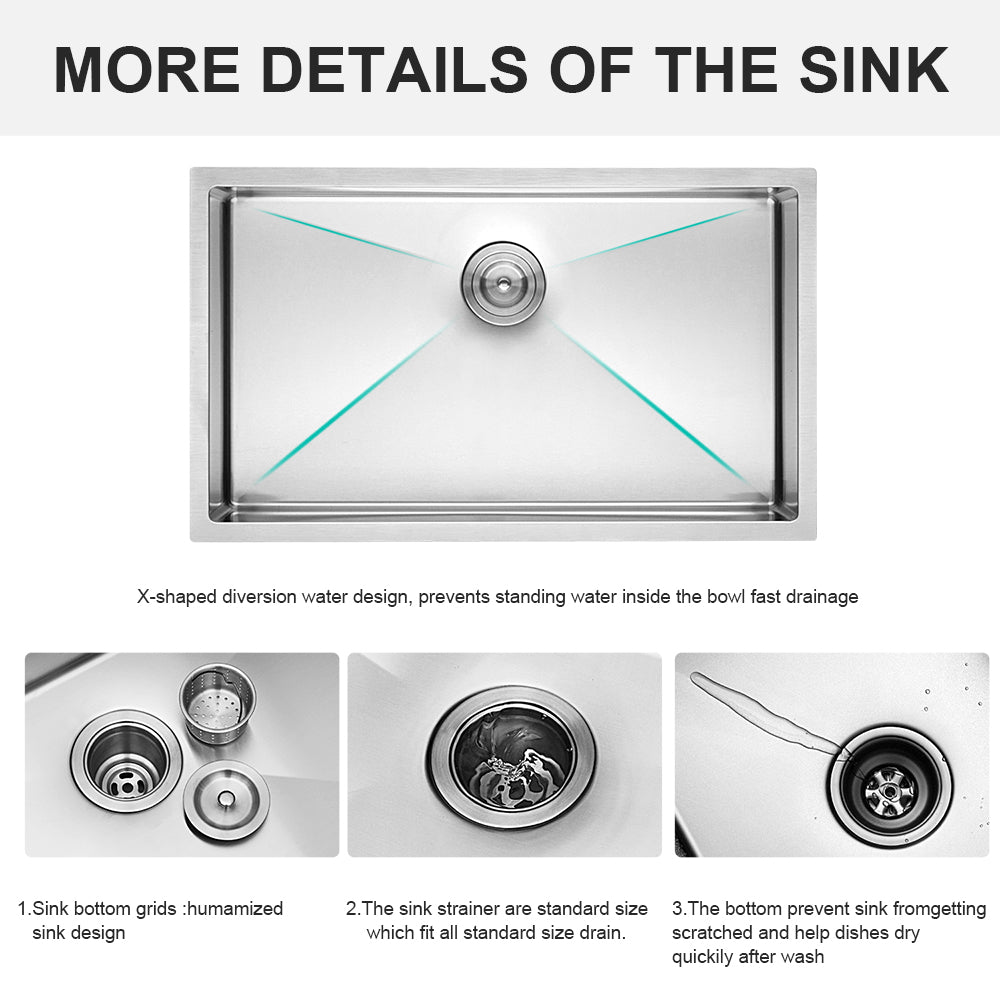 28 Inch Undermount Sink 28"X18"X10" Undermount Stainless Steel Kitchen Sink 16 Gauge 10 Inch Deep Single Bowl Kitchen Sink Basin Brushed Nickel Stainless Steel