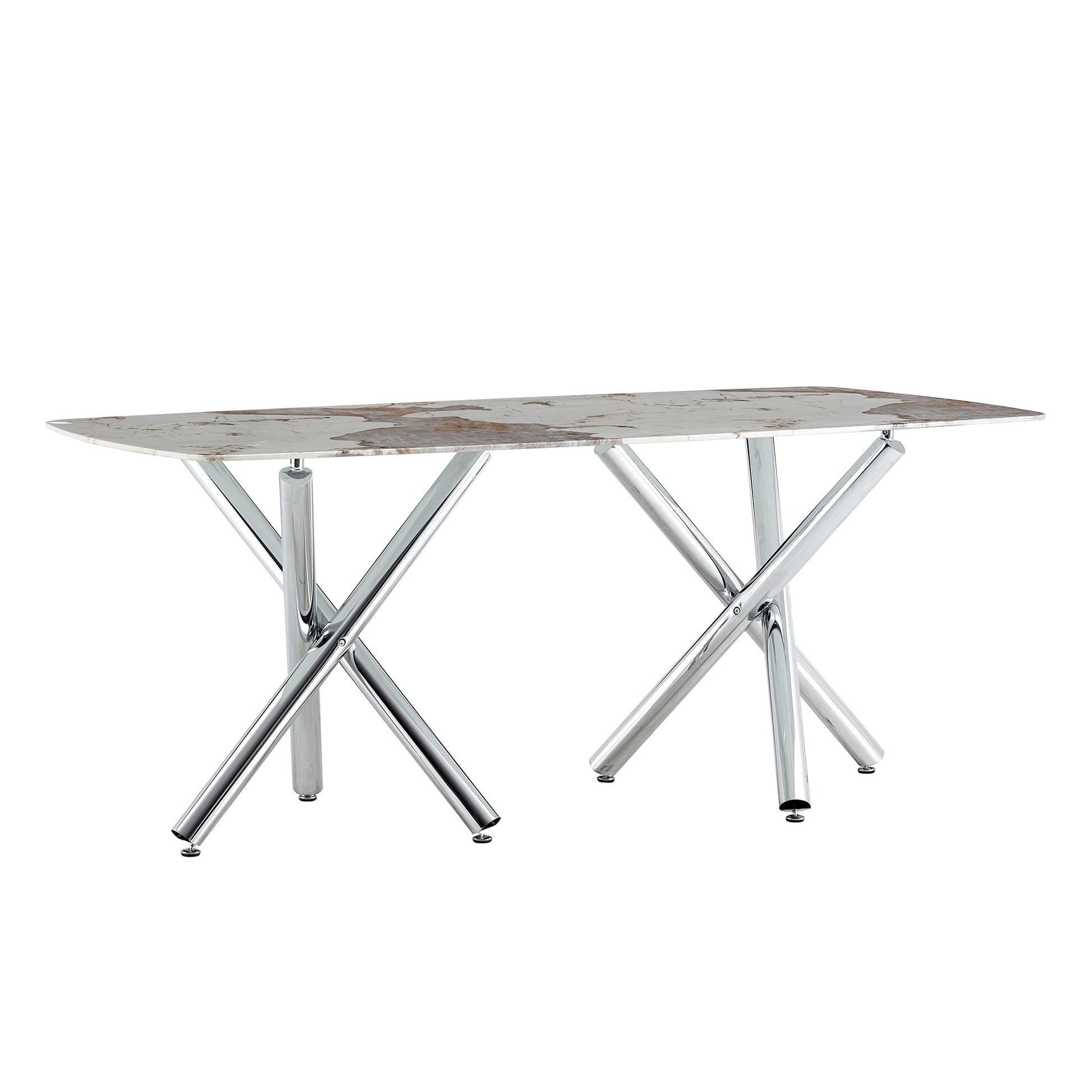 Large Modern Minimalist Rectangular Tempering Glass Dining Table For 6 8 With 0.39" Tempering Glass Tabletop And Metal Legs, For Kitchen Dining Living Meeting Room Banquet Hall, 71" W X 39" D X30" H White Glass