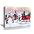 Framed Canvas Wall Art Decor Painting For Chrismas, White Horse With Sledge Chrismas Gift Painting For Chrismas Gift, Decoration For Chrismas Eve Office Living Room, Bedroom Decor Ready To Hang Rectangle Framed Multicolor Christmas Oversized 41In Canvas