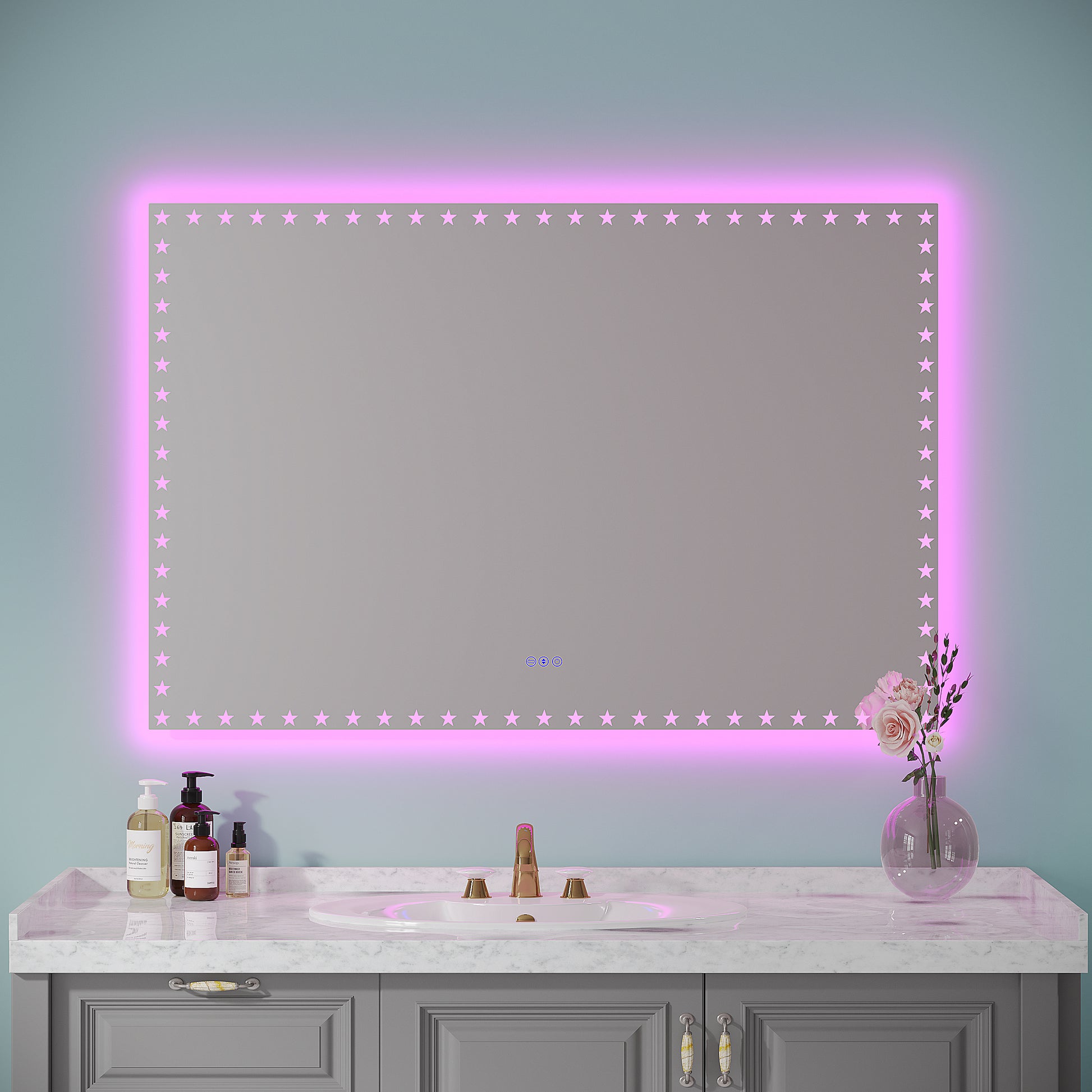 60X40 inch LED Bathroom Mirror with Lights Backlit RGB white-aluminium