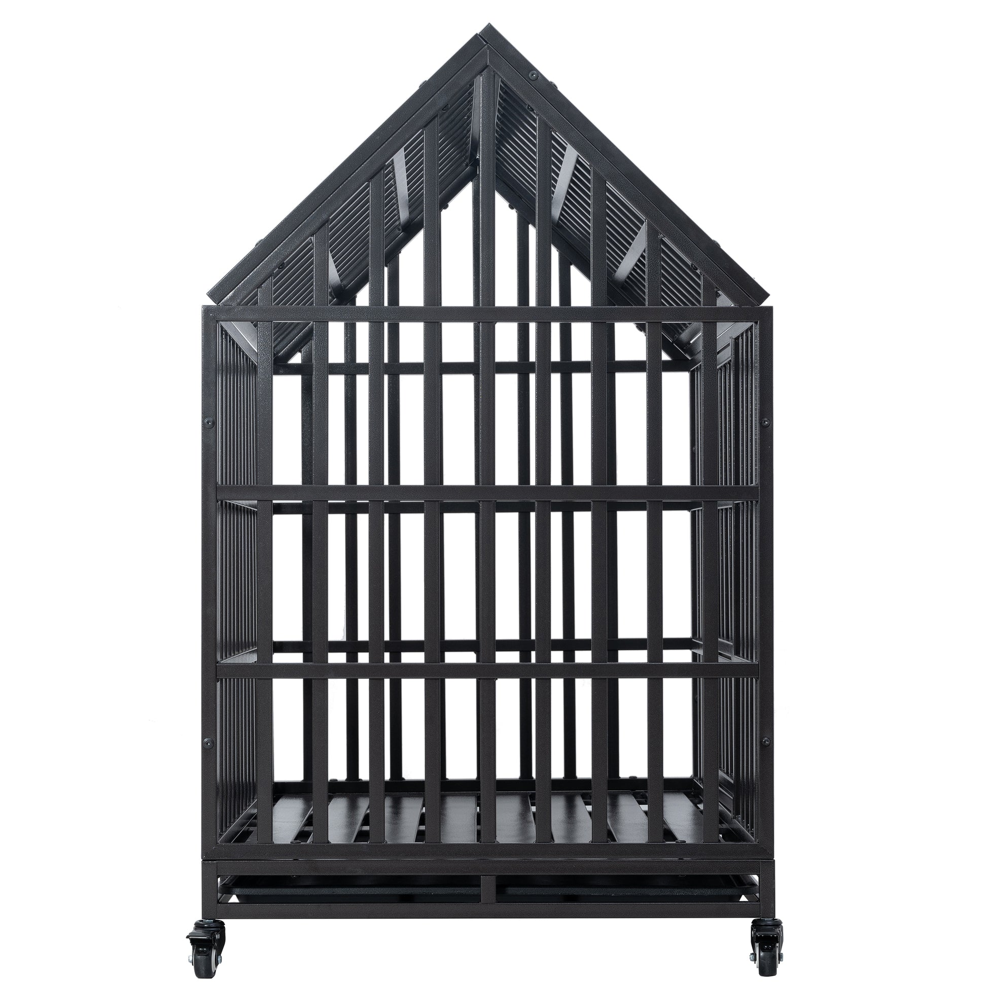 Heavy Duty Dog Cage Pet Crate With Roof & Window On Roof Black Carbon Steel