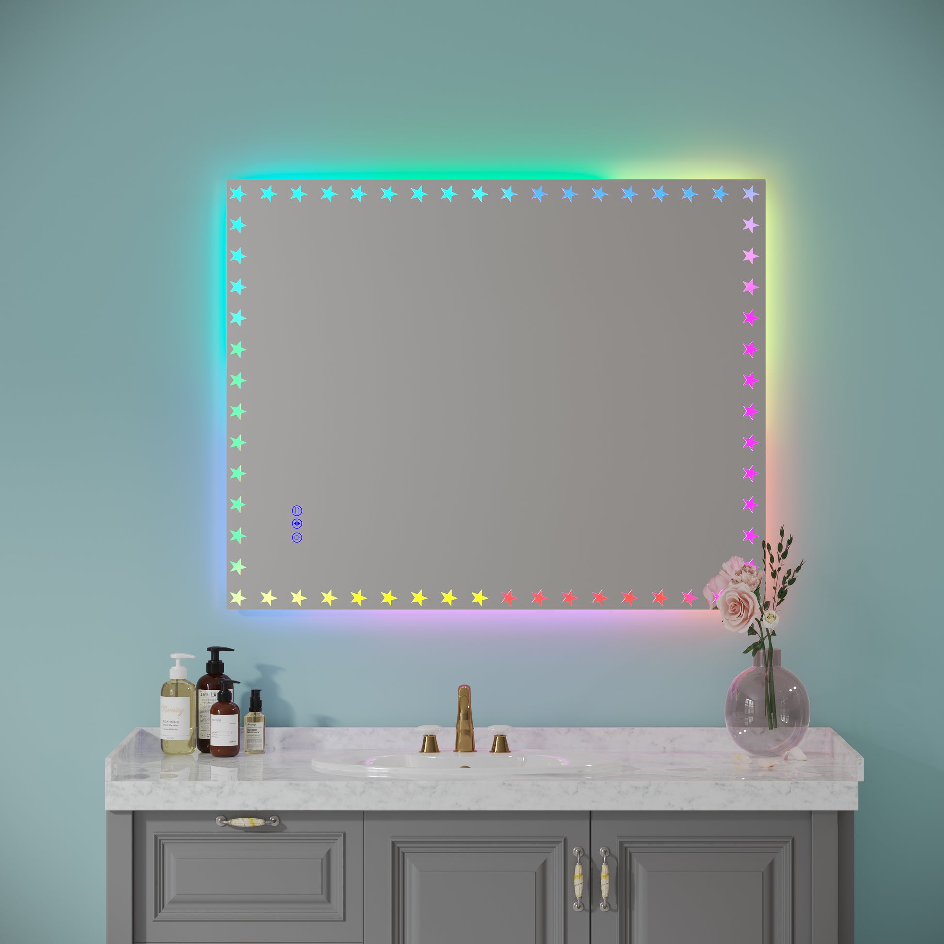 40 32 Inch Led Bathroom Mirror With Lights Backlit Rgb Color Changing Lighted Mirror For Bathroom Wall Dimmable Anti Fog Memory Rectangular Vanity Mirror Rgb Multicolor Backlit Front Lighted White Aluminium