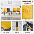 Table And Chair Set, 1 Table, 4 Pu Chairs. Black Imitation Marble Pattern Desktop. Black Mdf Table Legs. Chair With Orange Dark Gray Dual Tone Pu Leather Backrest And Black Metal Legs F Sq C 007 Black Mdf Glass