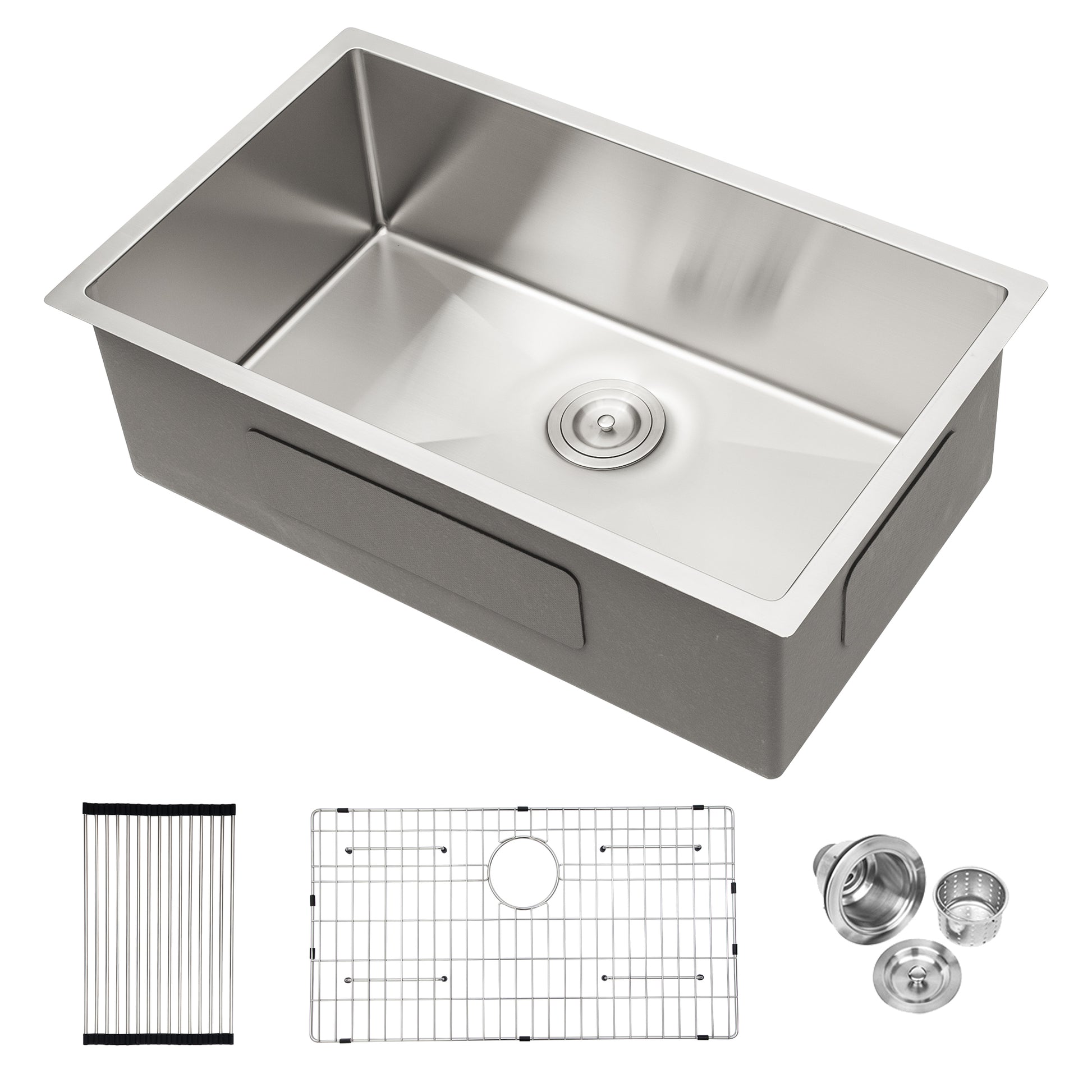 33 Inch Undermount Sink 33"X19"X10" Undermount Stainless Steel Kitchen Sink 16 Gauge 10 Inch Deep Single Bowl Kitchen Sink Basin Brushed Nickel Stainless Steel