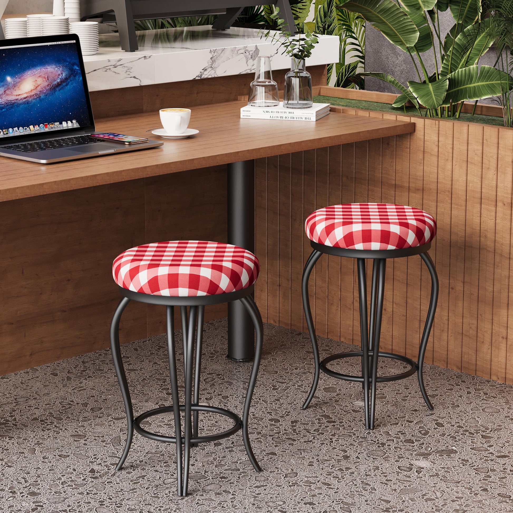 Bar Stools,Set Of 2 Bar Chairs,25.5In Counter Bar Stools,Country Style Industrial,Easy To Assemble, With Footrest For Indoor Bar Dining Kitchen Red Striped Metal Metal