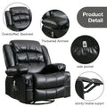 Massage Swivel Rocker Recliner Chair With Vibration Massage And Heat Ergonomic Lounge Chair For Living Room With Rocking Function And Side Pocket2 Cup Holders Usb Charge Port ,Black. Black Primary Living Space Soft Heavy Duty Cotton Pu Leather