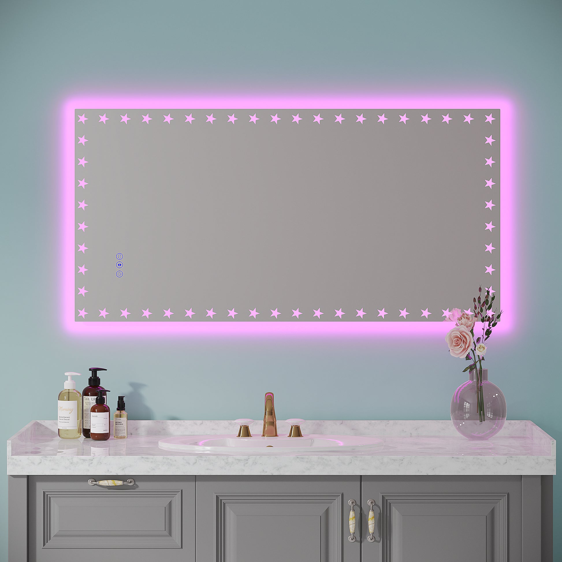 48X24 inch LED Bathroom Mirror with Lights Backlit RGB white-aluminium