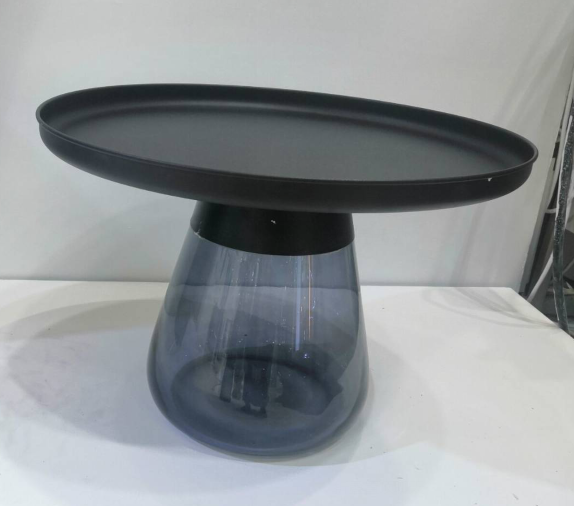 Smoke Glass Base With Black Painting Top Coffee Table, Living Room Center Table Smoke Glass