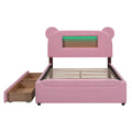 Full Size Upholstered Storage Platform Bed With Cartoon Ears Headboard, Led And Usb, Pink Box Spring Not Required Full Pink Wood Bedroom Bed Frame Upholstered