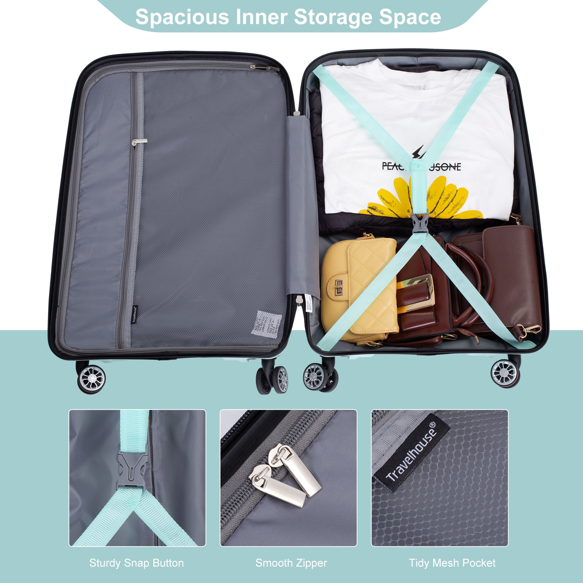 Hardshell Suitcase Double Spinner Wheels PP Luggage light green-polypropylene