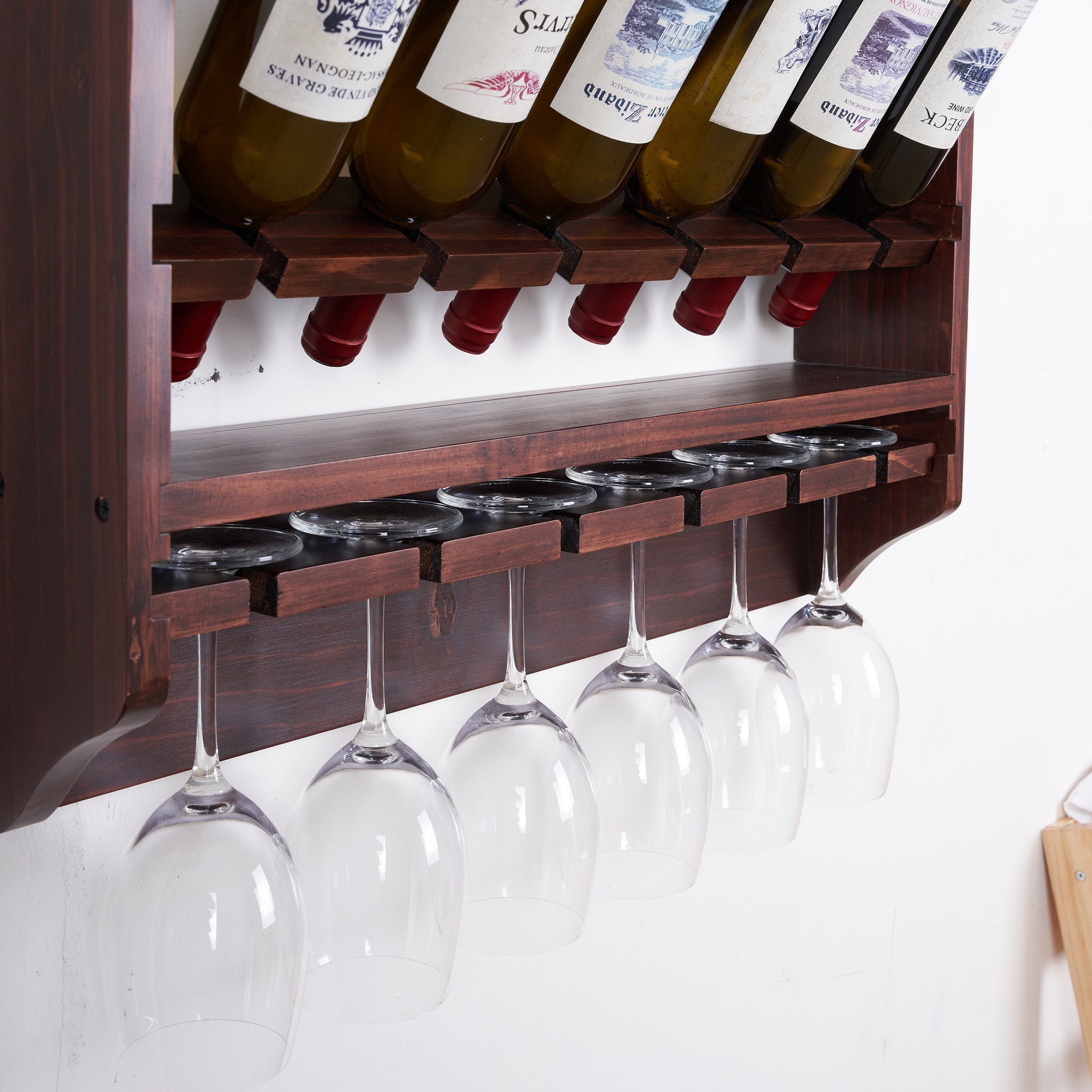 18 bottle wall wine rack wine rack with glass holder walnut-kitchen-american traditional-pine-pine