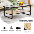 Modern Minimalist Rectangular Double Layer Black Solid Wood Imitation Rattan Coffee Table With A Chinese Style Side Table With Craft Glass Tabletop, Suitable For Living Rooms, Restaurants, Bedrooms Black Glass