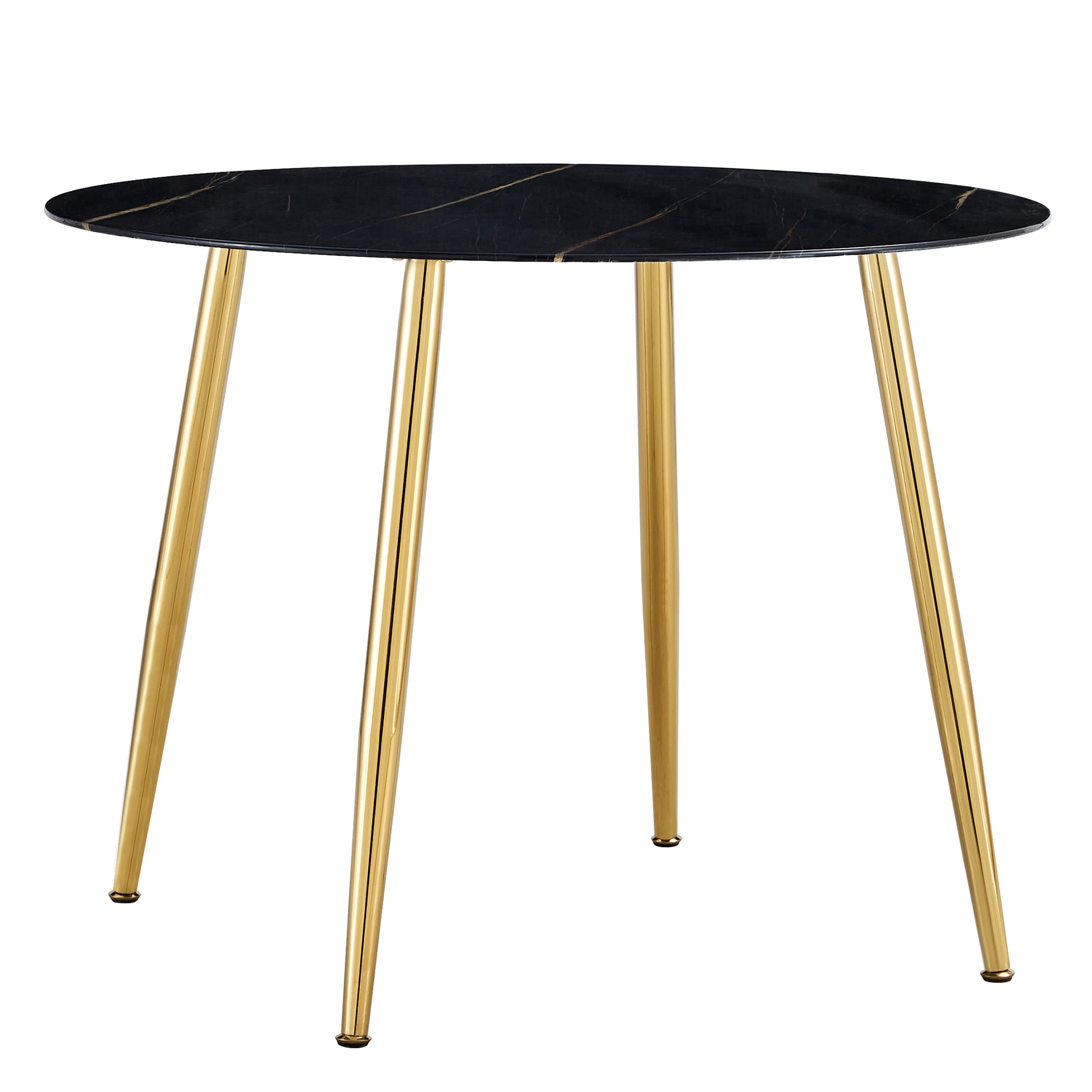 A Modern Minimalist Circular Dining Table With A Diameter Of 40 Inches, A 0.3 Inch Thick Black Imitation Marble Tabletop And Gold Plated Metal Legs, 40 '' * 40 '' * 30'' Dt 1164 Black Glass